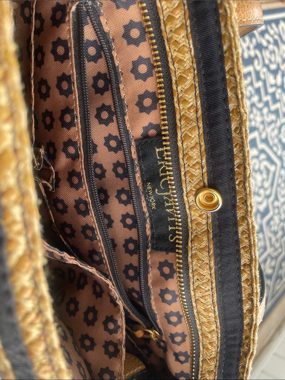 Eric Javits Raffia Black and Tan Striped Shoulder Bag - Picture 6 of 16